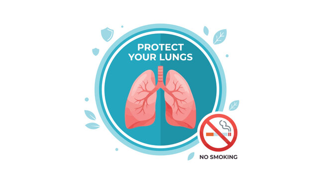 Protect your lungs concept vector illustration with no smoking sign and healthy lung anatomy emblem