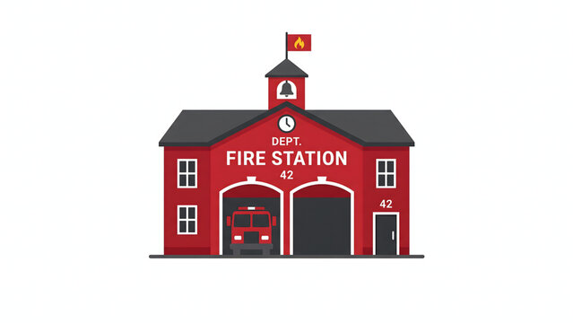 Fire station building icon. Flat vector illustration of a fire department emergency center.