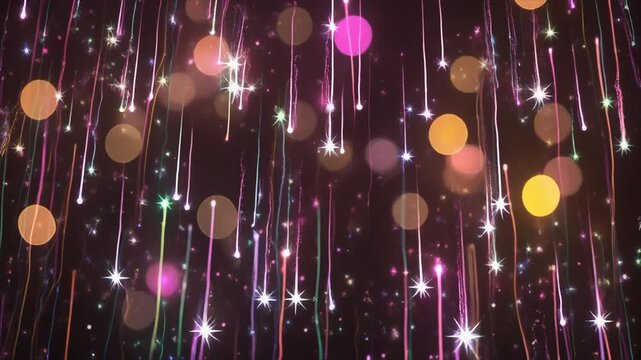 Vibrant colorful lights and bokeh effects on black background.