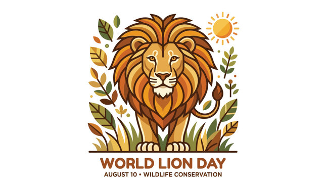 A Vibrant Emblematic Illustration of a Regal Lion Amidst Lush Foliage, Symbolizing a Special Day for Wildlife Preservation and Nature Protection Efforts