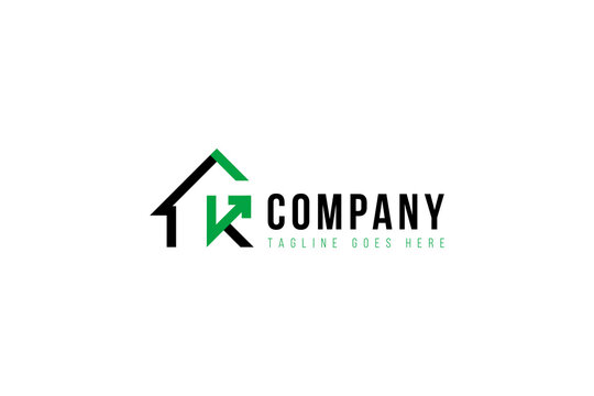Initial letter K With Arrow House logo design vector illustration