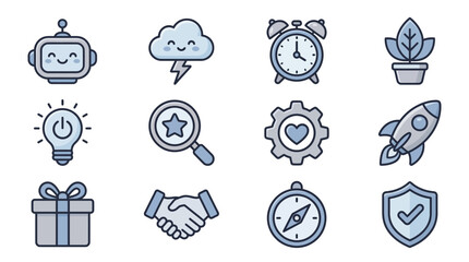 Fototapeta premium Blue business and technology icon set collection.