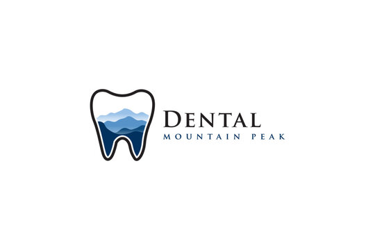 Dental Mountain Peak Logo With Tooth and Layered Blue Mountains for Clinic Branding