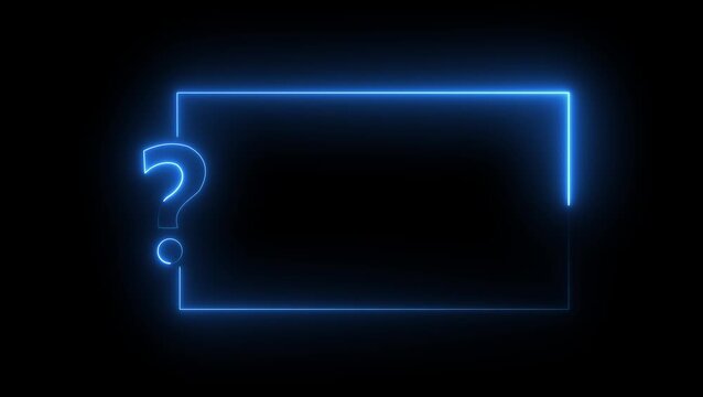 neon sign light Question mark on black background. Quiz trivia game competition. Glowing large advertisement in concept illustration animation on black background.
