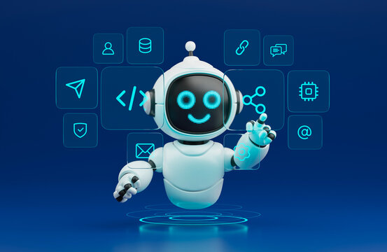 AI agent robot workflow automation orchestrator artificial intelligence data coding icon flow process assistant technology futuristic 3d rendering.