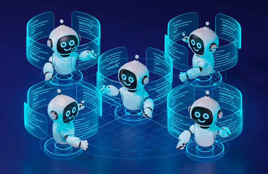 AI agent robot workflow automation orchestrator artificial intelligence data coding icon flow process assistant technology futuristic 3d rendering.