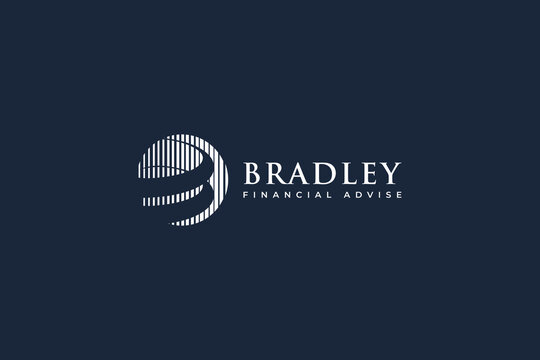 Elegant Financial Advise logo with a striped circular emblem and refined serif wordmark, conveying professionalism, trust, corporate finance branding and modern simplicity on a dark navy background.