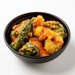 Fototapeta premium Bowl of fried shrimp and vegetables, glistening with sauce