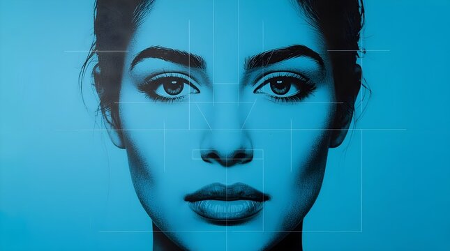 Abstract digital portrait of woman face with biometric laser scanning lines biometric scanning portrait technology identity cybernetic security recognition artificial intelligence abstract