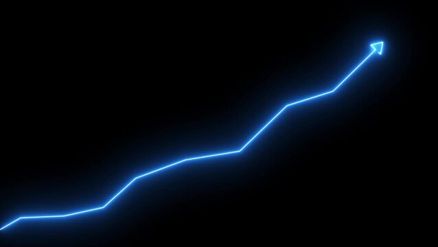 Glowing neon line market Recovery Concept. Successful growth trend red line graph going Up. Abstract neon line arrow business graph on dark black background.
