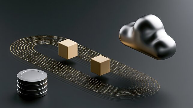 Abstract digital cloud storage with data flow and cubes