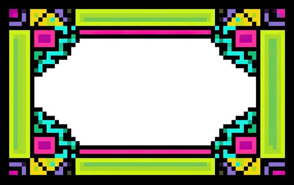Ornate pixel art border with vibrant geometric patterns and a blank center