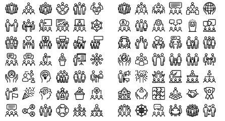 Fototapeta premium Editable People Crowd Teamwork Linear Icon Pack Community Vector Symbols
