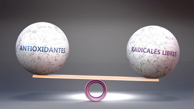 Antioxidantes y radicales libres - equilibrio sobre una balanza: los antioxidantes en un platillo, los radicales libres en el otro. El equilibrio celular.