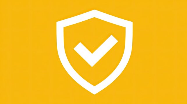 White shield with checkmark, signifying security and protection against yellow background