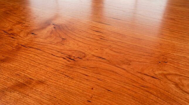 Warm cherry wood texture surface with glossy finish and natural glowing amber grain details