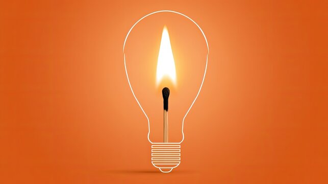 A lit match burns brightly inside the outline of a lightbulb