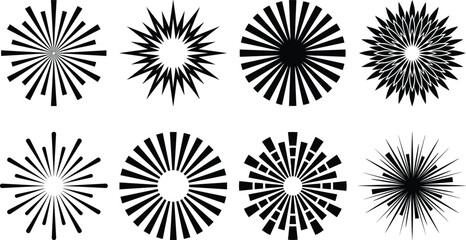 Obraz premium Set of black sunburst and starburst design elements isolated on a white background