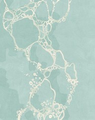 Abstract organic sea foam texture with hand drawn fluid bubbles on mint green background