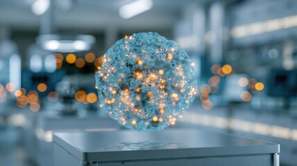 Fototapeta premium Glowing microscopic particle suspended in a research laboratory setting