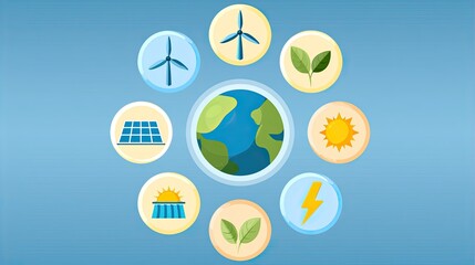 Fototapeta premium Planet Earth surrounded by renewable energy sources, symbolizing clean power