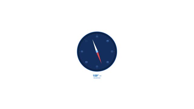 Minimalist Animation of Spinning Compass Needle on Blue Dial