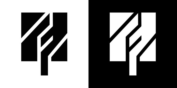 Abstract geometric tree logo design in black and white, modern minimalist vector icon concept