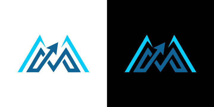 Modern abstract mountain logo design with upward arrows and dynamic lines, perfect for business and growth