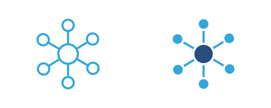 Hub and Spoke Network Icon, Connected Nodes, Data Network, Centralized System, Teamwork, Connection Symbol, Vector Illustration