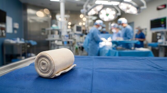 Medical surgical team performing an operation in a hospital room