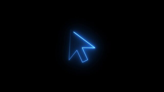 Neon mouse cursor arrow icon. Glowing neon arrow cursor icon for digital interface and web design elements.