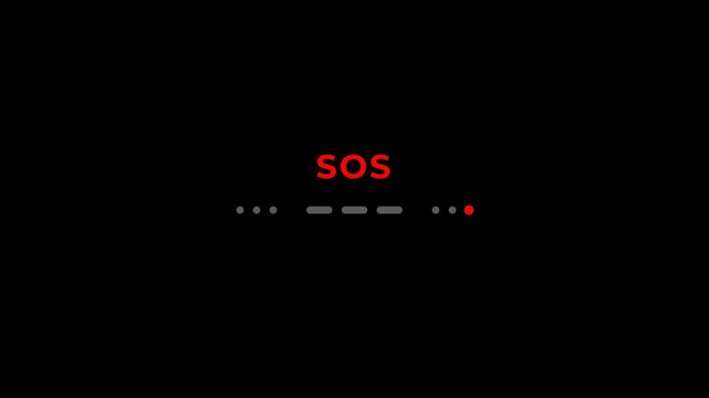 Red SOS Text with Animated Morse Code Signal on Black Background
