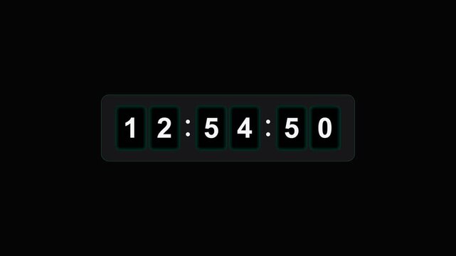 Digital Countdown Clock Timer Animation on Black Background