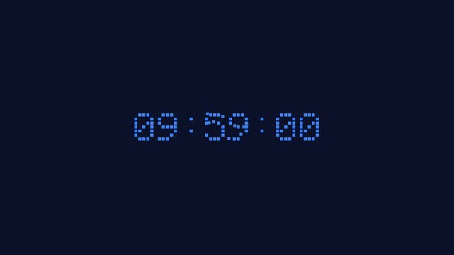 Digital Pixel Clock Counting Up to Ten O'Clock