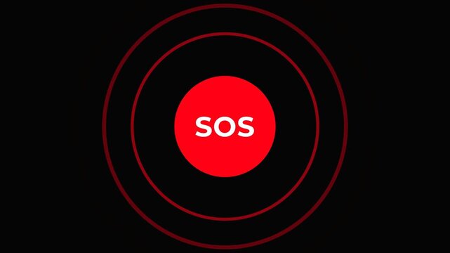 Red SOS Emergency Button Pulsing Signal Waves Animation