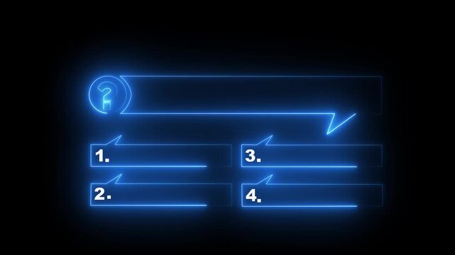 Quiz Neon Line Animation with option selection on black background.Motion graphics of concept
