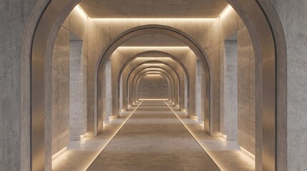 Obraz premium Minimalist Arch Corridor Warm LED Lighting