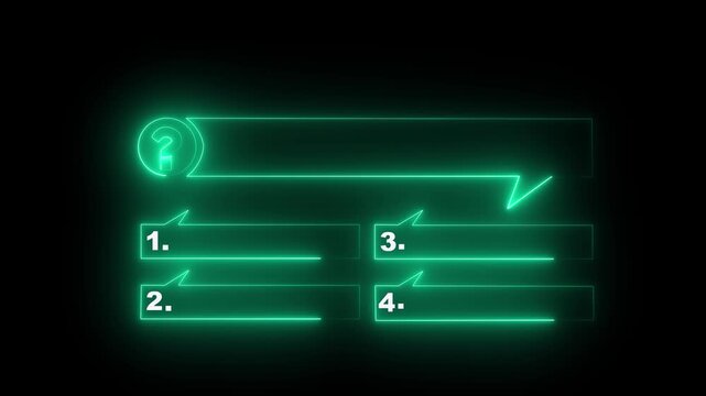 Quiz Neon Line Animation with option selection on black background.Motion graphics of concept