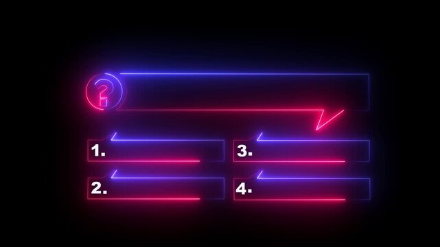 Quiz Neon Line Animation with option selection on black background.Motion graphics of concept