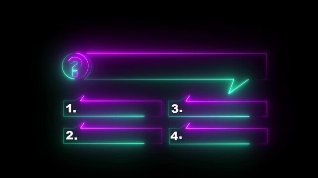 Quiz Neon Line Animation with option selection on black background.Motion graphics of concept