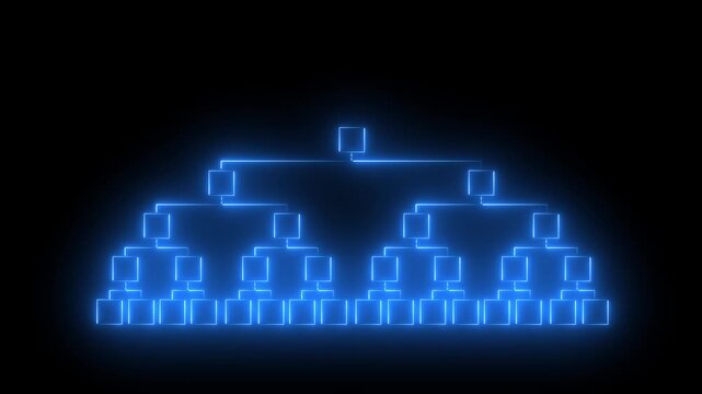Neon Tournament Bracket icon Animation on black background. Fighting tournament bracket. Empty contest chart template.Motion graphics of concept