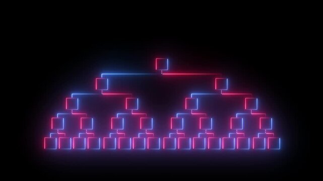 Neon Tournament Bracket icon Animation on black background. Fighting tournament bracket. Empty contest chart template.Motion graphics of concept