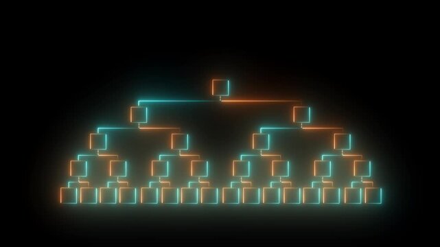 Neon Tournament Bracket icon Animation on black background. Fighting tournament bracket. Empty contest chart template.Motion graphics of concept