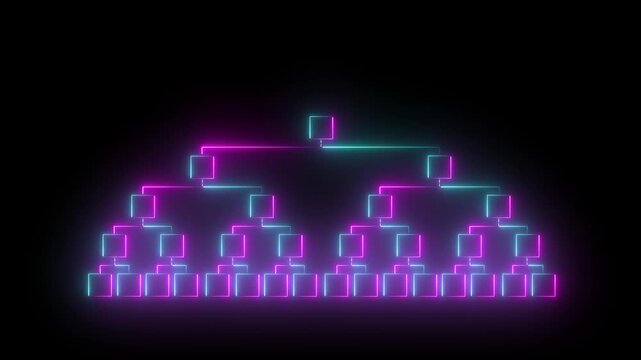 Neon Tournament Bracket icon Animation on black background. Fighting tournament bracket. Empty contest chart template.Motion graphics of concept