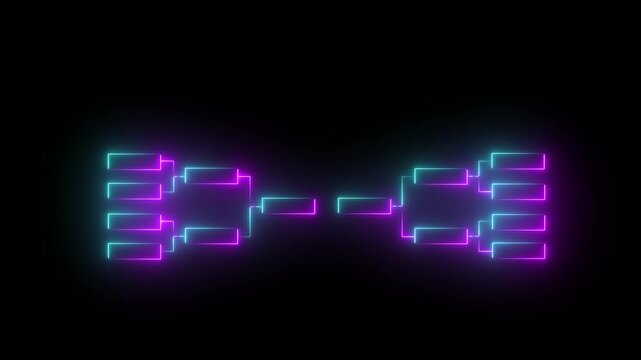32 team tournament bracket championship template by glowing neon effect animation isolated on black background.Motion graphics of concept