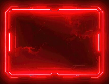 Futuristic red neon frame with textured dark background and glowing lights