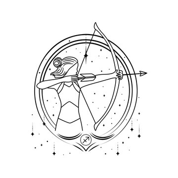 Sagittarius zodiac sign, outline, line art