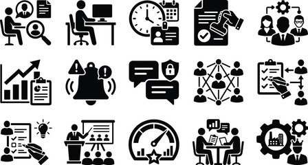 Fototapeta premium Human Resources Management and Business Operations Glyph Icon Set for Corporate Strategy Concepts