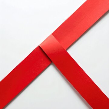 Bright red ribbon creates an abstract geometric design on a white background
