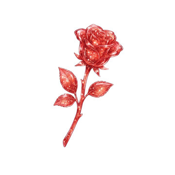 Red rose illustration shimmering with sparkling glitter effect